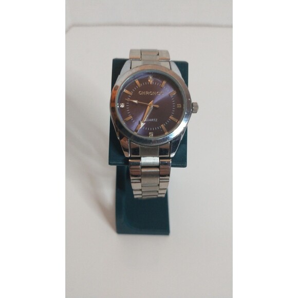 Men's Chronos Blue Faced Watch Needs New Battery Metal Band - Picture 1 of 6
